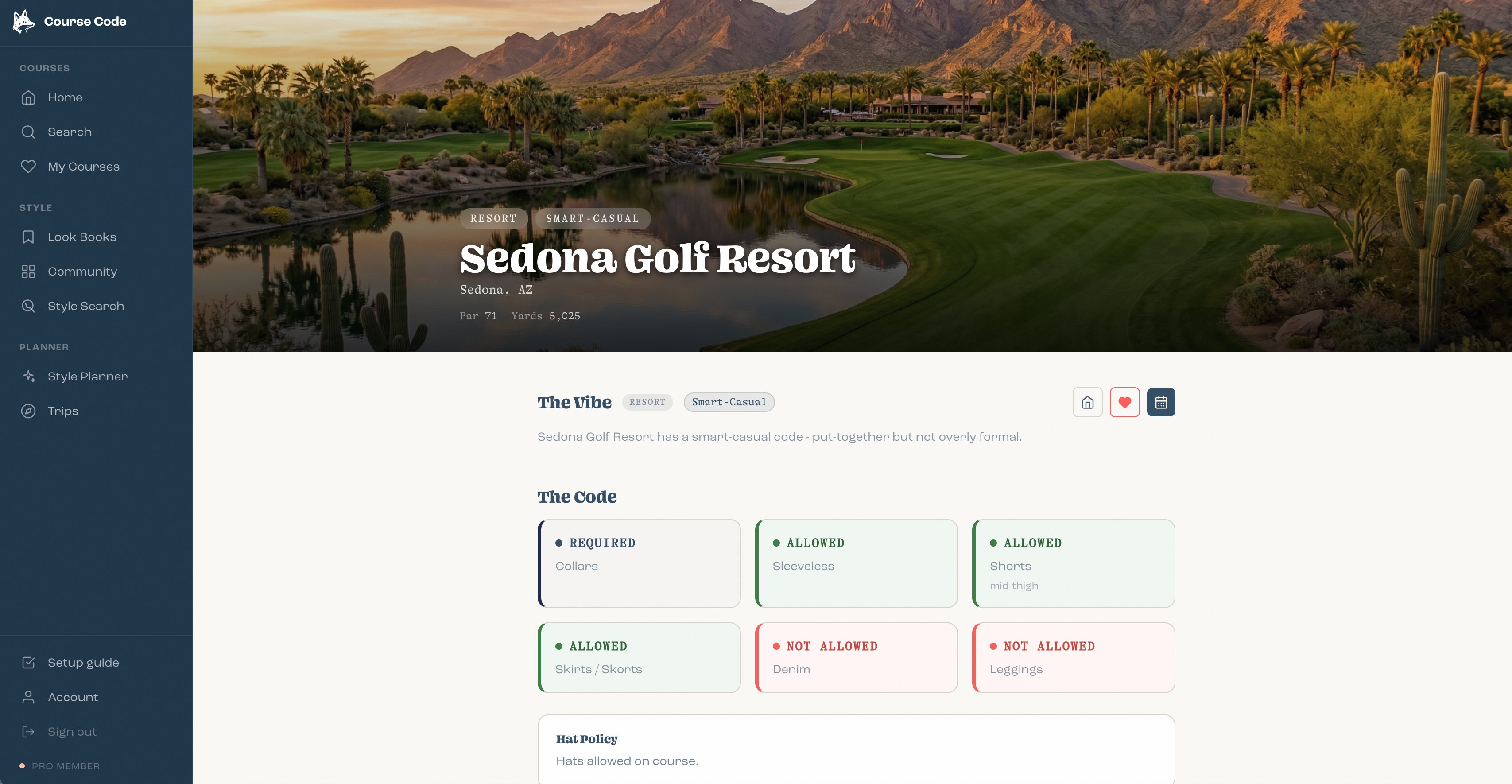 Course Code, Sedona Golf Resort course detail